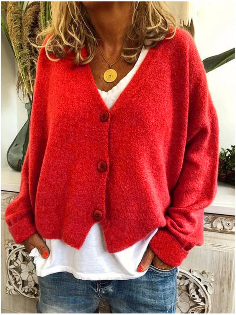 Women Cardigans Sweater V neck Solid Loose Knitwear Single Breasted Casual Knit Cardigan Outwear Winter Jacket Coat