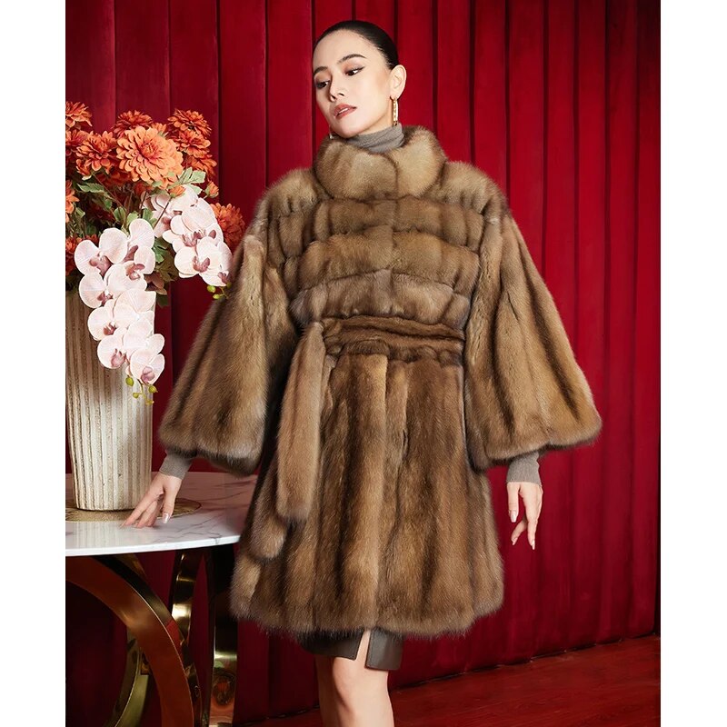 Women's Fur Coat 2223 Trend Natural Fur Long Mink Coffee Fashion Outerwear Jackets Trench Coats New In Outdoor Clothes Clothing