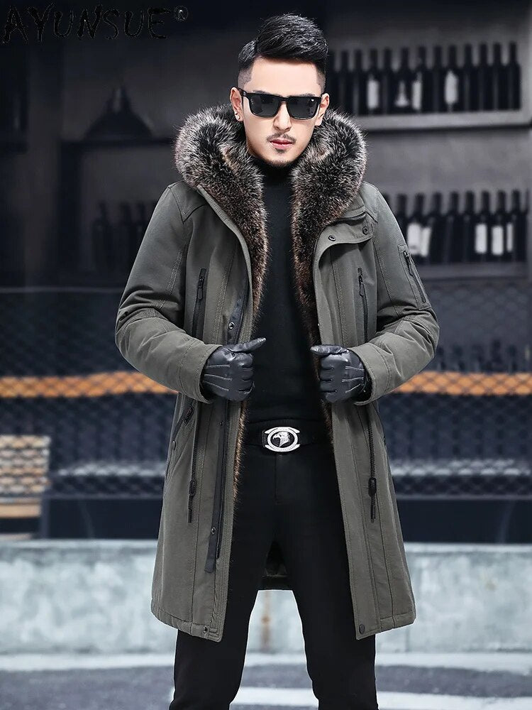 Winter Jacket Men 2024 Men's Clothing Real Whole Mink Fur Coat 5XL Thick Clothes Hooded Parkas Chaqueta Hombre LXR530