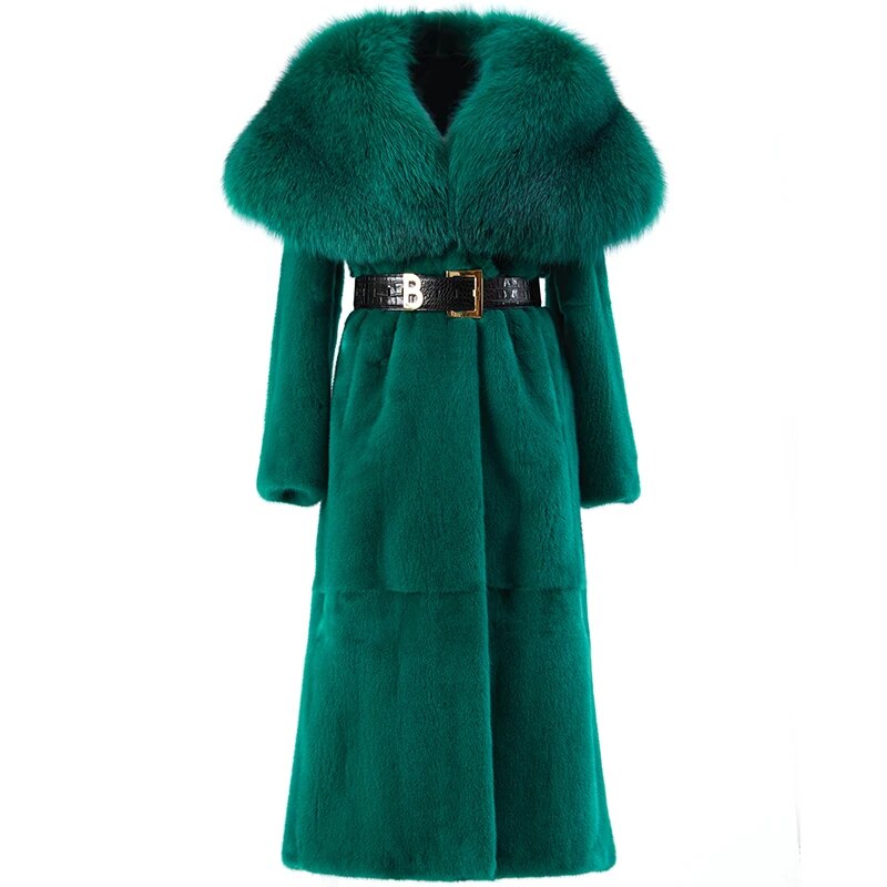 Women's Fur Coat 2223 Trend Natural Fur Long Mink Fox Green Purple Outerwear Jackets Trench Coats New Outdoor Clothes Clothing