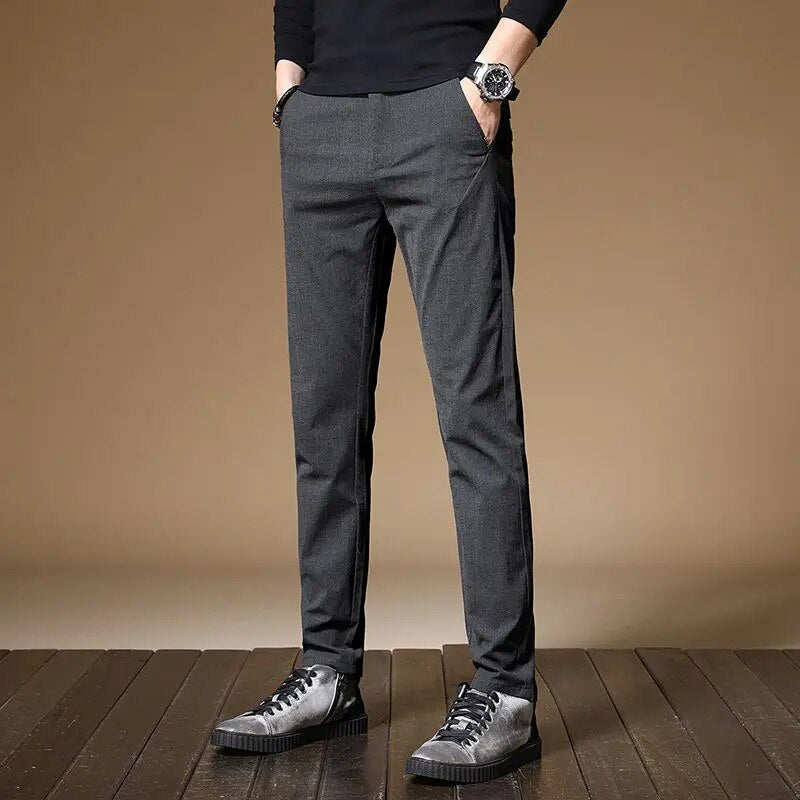 2023 Summer Men Pants Thin  Wash-and-wear Elastic Formal Fit Male Drape Straight Black Suits Dress Business Office Trouser A07