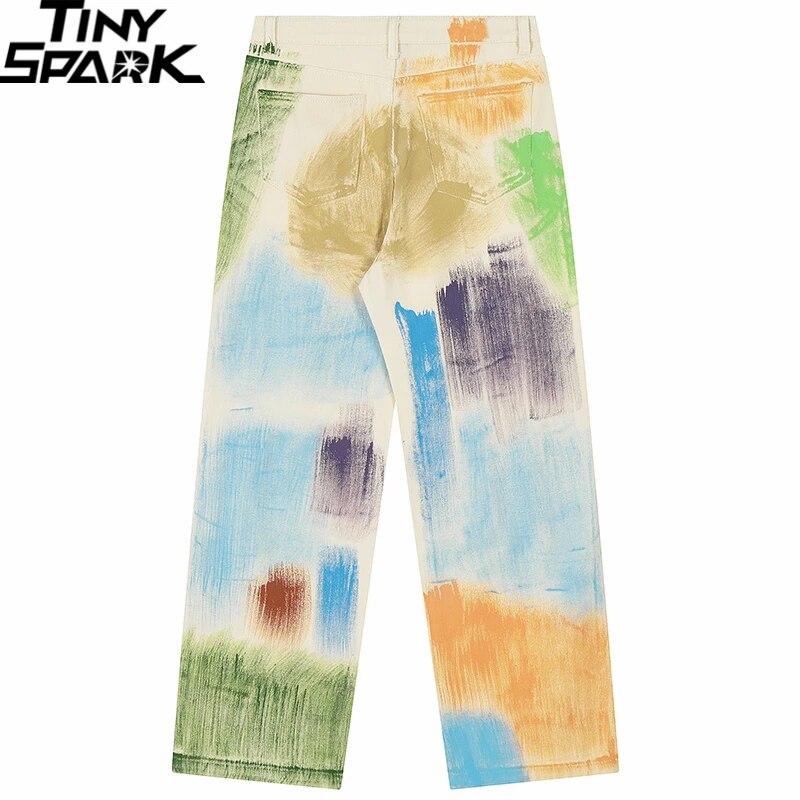 2023 Streetwear Denim Pants Graffiti Oil Paint Graphic Men Harajuku Cargo Pants Jogger Cotton Vintage Pants Jeans Trousers Y2K