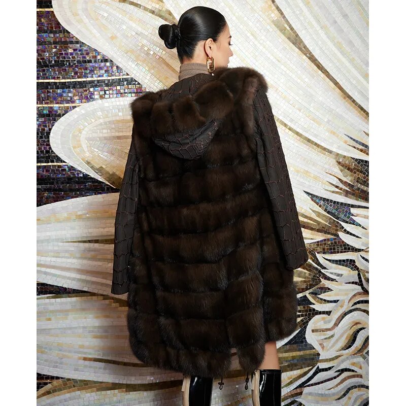 Women's Fur Coat 2223 Trend Natural Fur Long Mink Detachable Outerwear Jackets Trench Coats New In Outdoor Clothes Clothing Free