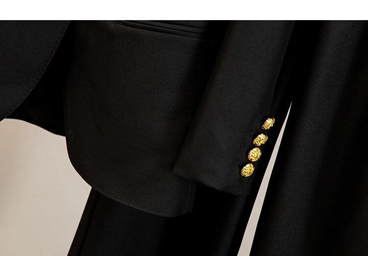 Women Blazer Pants Set Black Spring Autumn Streetwear British Slim Waist Professional Blazer Wide Leg Pants Suit Female New