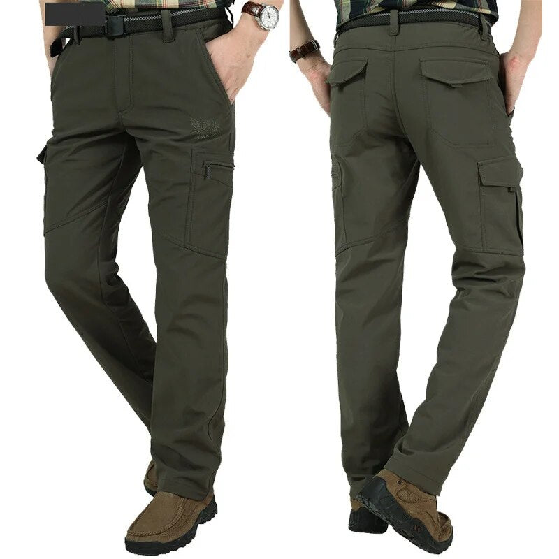 Winter Thick Fleece Warm Stretch Causal Pants Men Military SoftShell Waterproof Thermal Cargo Tactical Long Trousers