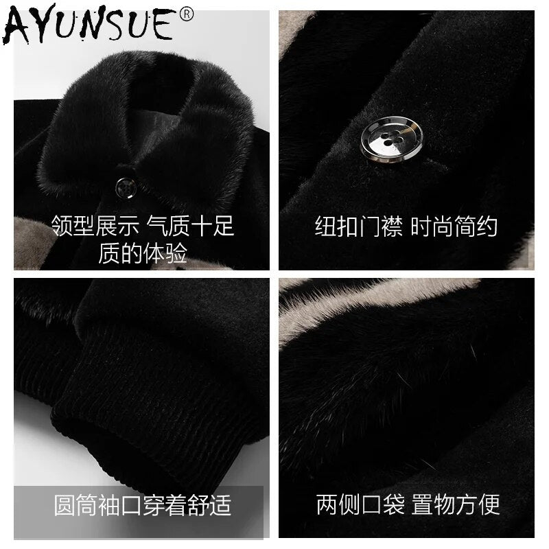 Winter Jacket Men Clothing Men's Wool Fur Coat Male Real Mink Collar Thick Warm Man Jackets Hommes Veste LXR933