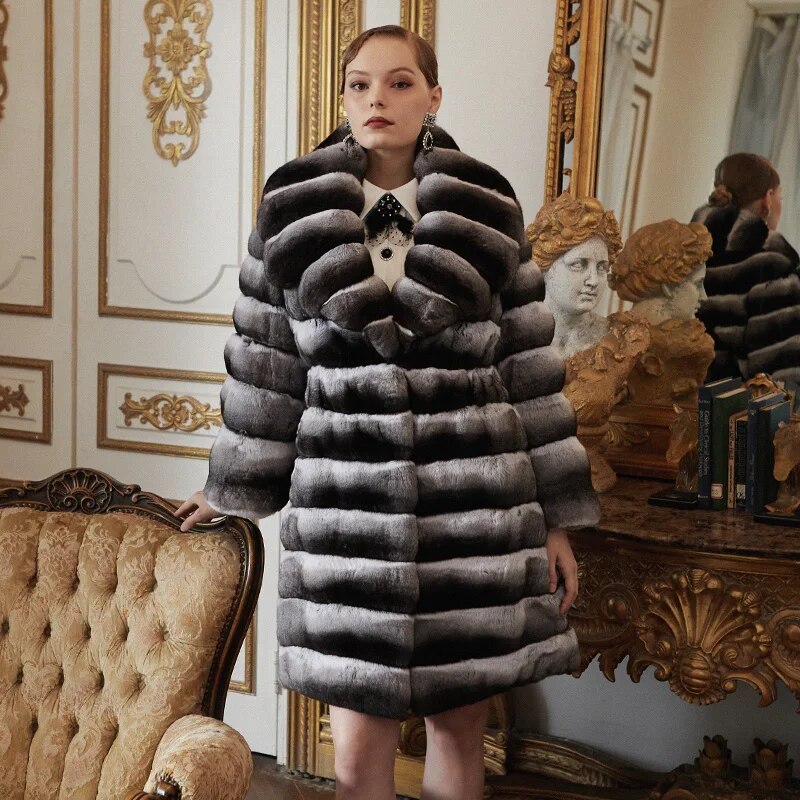 Women's Fur Coat 2223 Trend Natural Fur Long Mink Black Striped Outerwear Jackets Trench Coats New In Outdoor Clothes Clothing