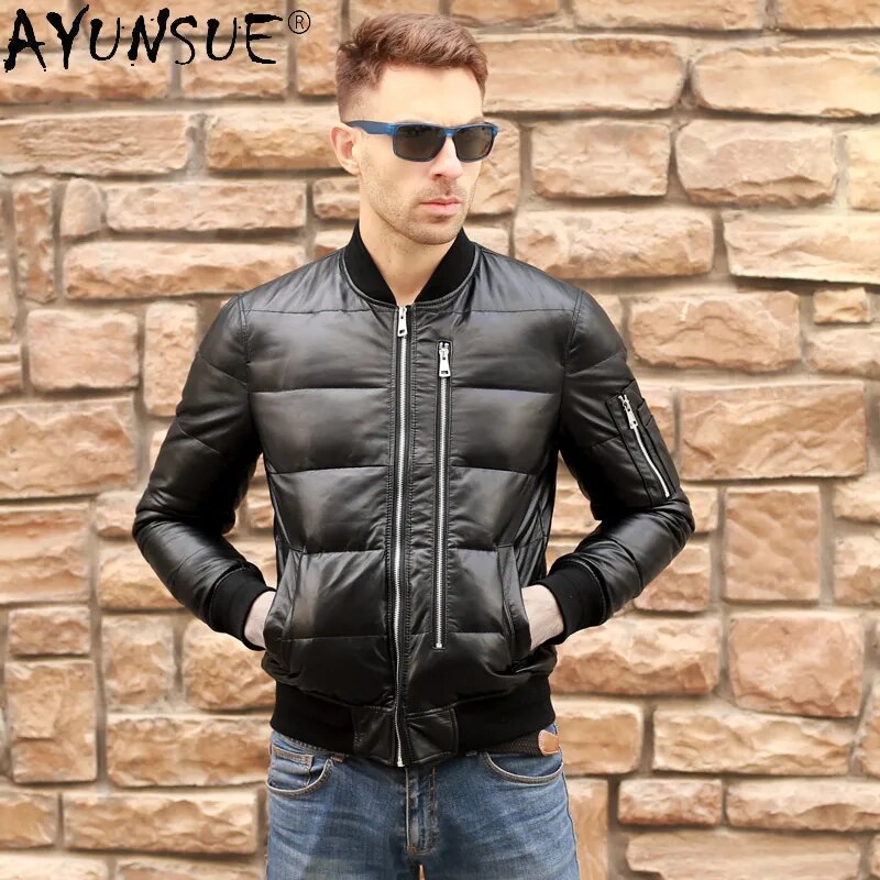 2024 Men Clothing Autumn Coat Winter 5XL Men's Genuine Sheepskin Leather coats Down Jacket Baseball Clothes Ropa LXR374