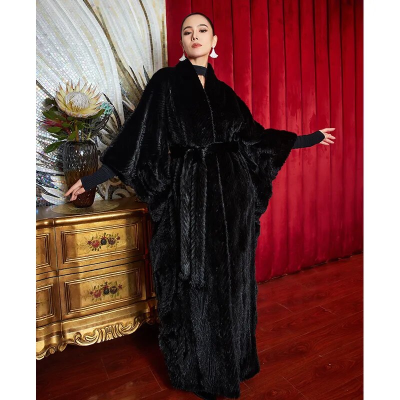 Women's Fur Coat 2223 Trend Natural Fur Long Mink Outerwear Jackets Trench Coats New In Outdoor Clothes Clothing Black Fashion