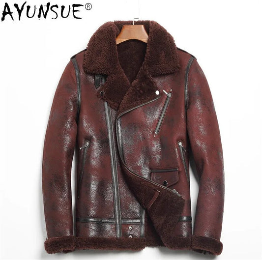 Winter Jacket Men 2024 Autumn Coat Male Motorcycle Men's Clothing Real Sheepskin Leather Clothes Chaqueta Hombre LXR527