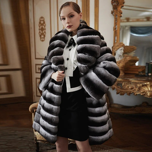 Women's Fur Coat 2223 Trend Natural Fur Long Mink Black Striped Outerwear Jackets Trench Coats New In Outdoor Clothes Clothing