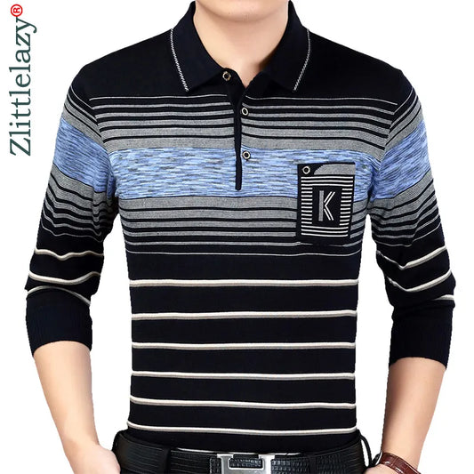 2022 Brand Casual Spring Striped Long Sleeve Polo Shirt Men Poloshirt Jersey Pocket Mens Polos Tee Shirts Dress Fashions 202222