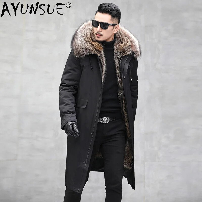 2020 Men's Clothing Winter Jacket Men Long Parka Real Raccoon Fur Coat 100% Rabbit Sleeves 5XL Coats Chaqueta LXR807