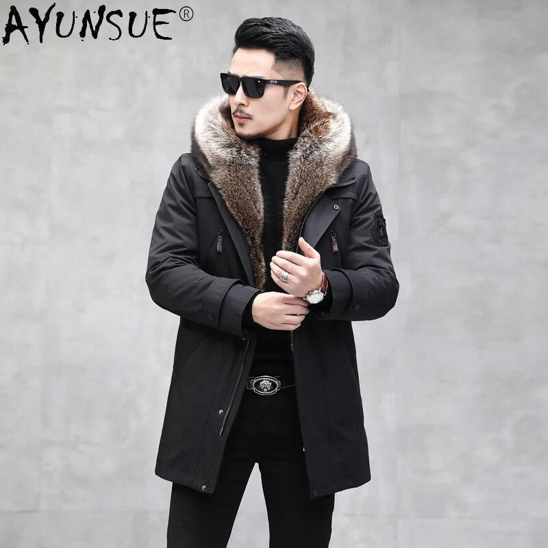 2020 Men's Clothing Winter Jacket Men Long Parka Real Raccoon Fur Coat 100% Rabbit Sleeves 5XL Coats Chaqueta LXR807