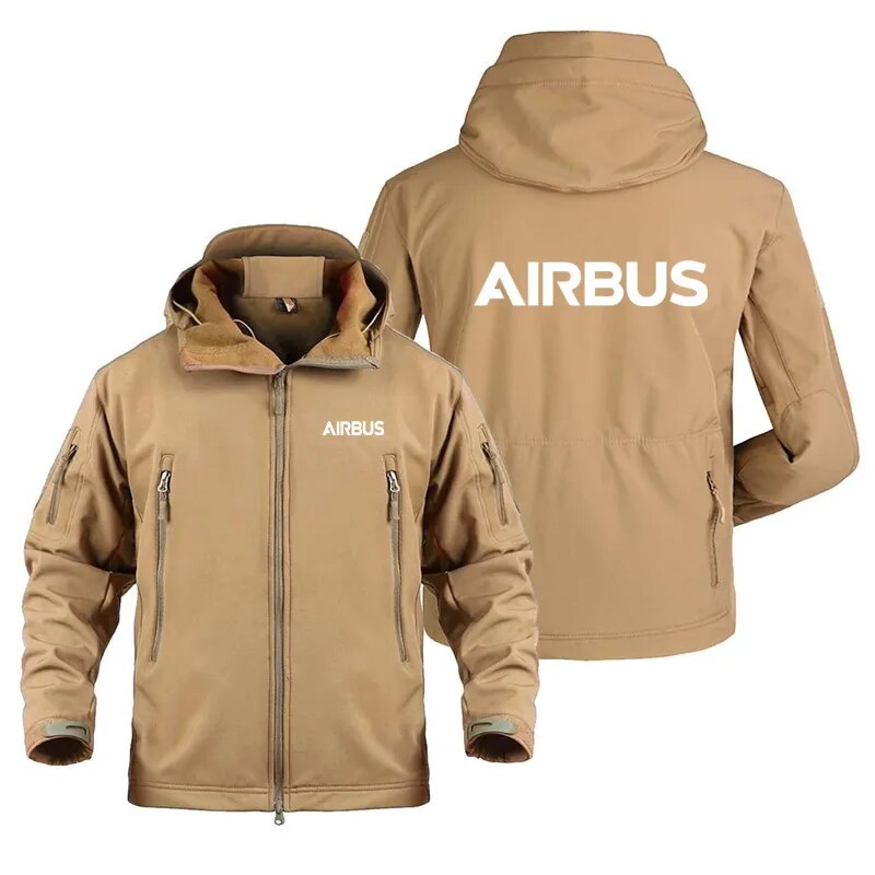 2022 New Autumn Winter Fleece Warm Multiple Pockets Airbus Zipper Hooded Man Coat Jacket Military Outdoor SoftShell Men Jackets