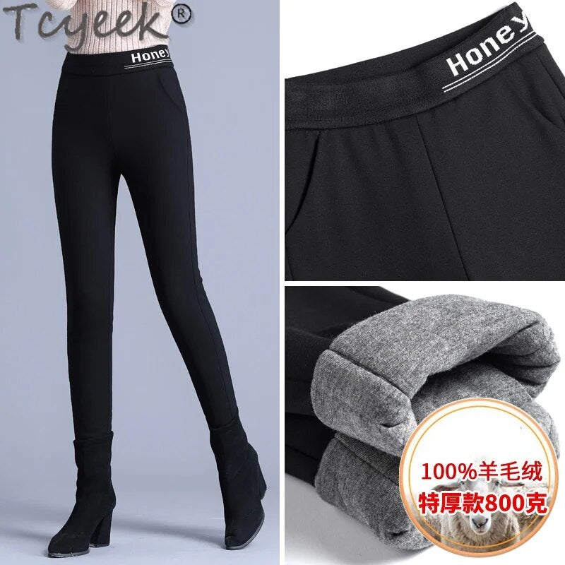 Winter Women High Waist Autumn Keep Warm Wool Leggings 2023 clothes 5XL Casual Solid Pants Women Femme Pantalon Gxy1072