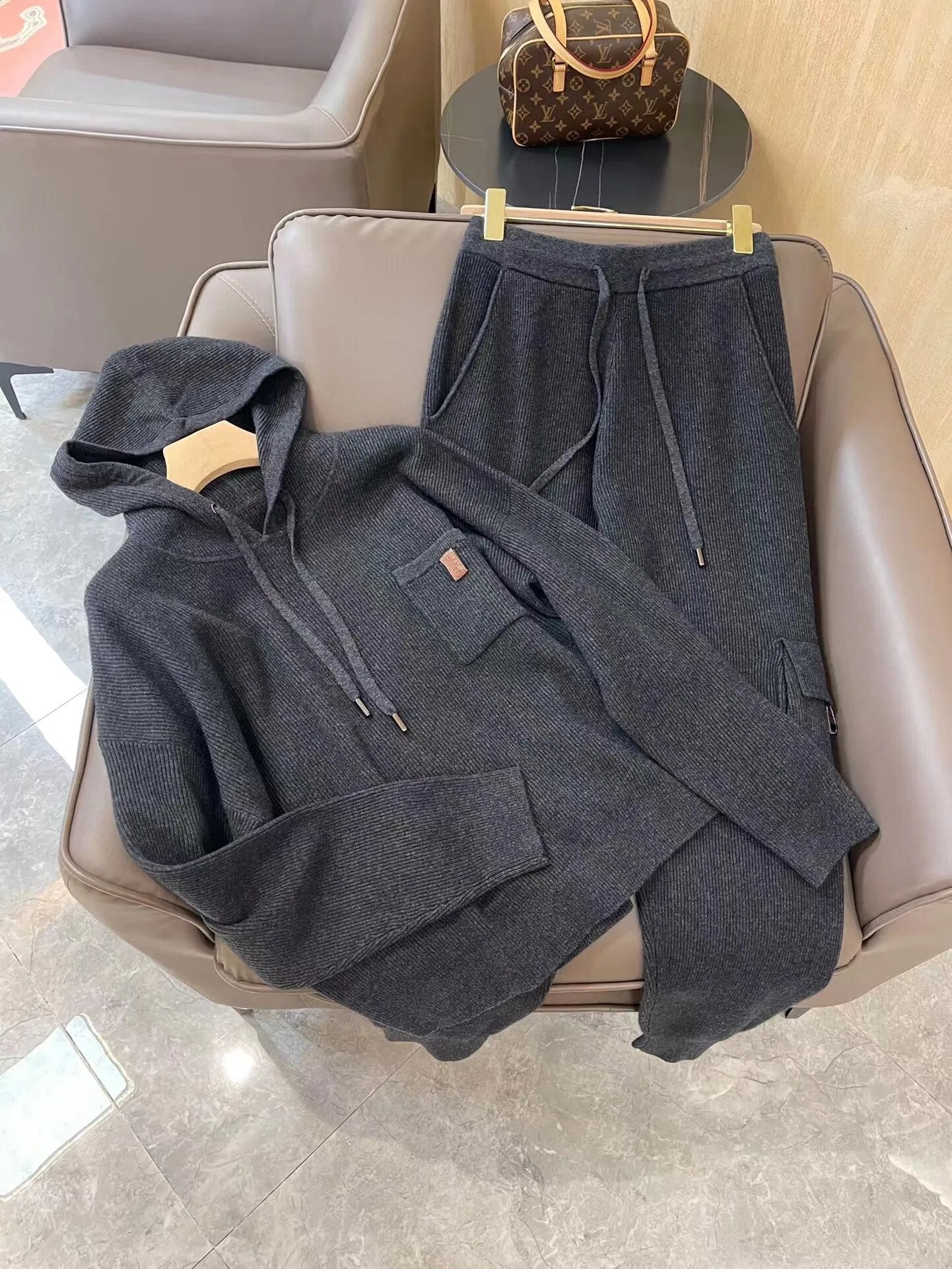 2022 Collection 100% Cashmere Casual Style Knitted Pants Suit