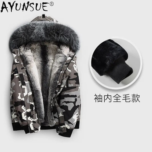 2024 Winter Men Jacket Hooded Men's Clothing Thick Parkas Camouflage Mens Clothes Real Rabbit Fur Coat Jaqueta LXR444