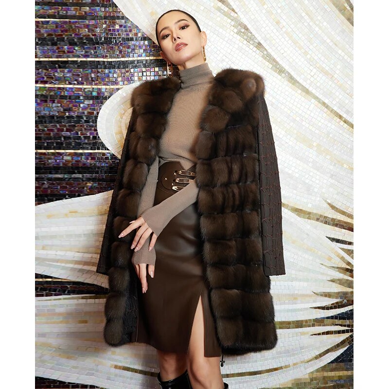 Women's Fur Coat 2223 Trend Natural Fur Long Mink Detachable Outerwear Jackets Trench Coats New In Outdoor Clothes Clothing Free