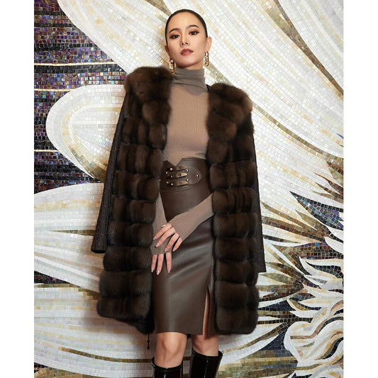 Women's Fur Coat 2223 Trend Natural Fur Long Mink Detachable Outerwear Jackets Trench Coats New In Outdoor Clothes Clothing Free