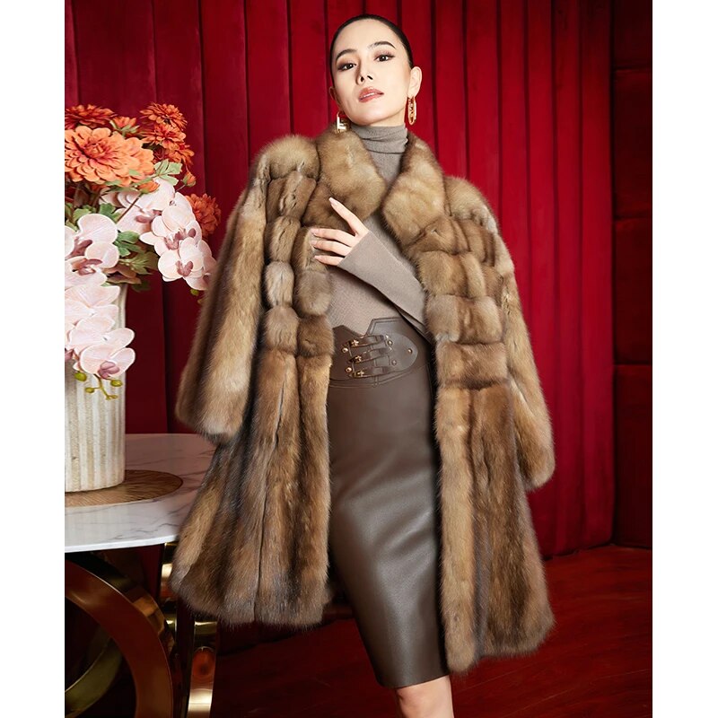 Women's Fur Coat 2223 Trend Natural Fur Long Mink Coffee Fashion Outerwear Jackets Trench Coats New In Outdoor Clothes Clothing