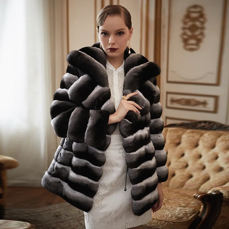 Women's Fur Coat 2223 Trend Natural Fur Long Mink Black Striped Outerwear Jackets Trench Coats New In Outdoor Clothes Clothing