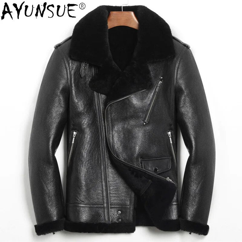 Winter Jacket Men 2024 Autumn Coat Male Motorcycle Men's Clothing Real Sheepskin Leather Clothes Chaqueta Hombre LXR527