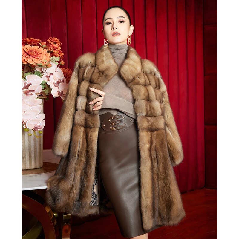 Women's Fur Coat 2223 Trend Natural Fur Long Mink Coffee Fashion Outerwear Jackets Trench Coats New In Outdoor Clothes Clothing