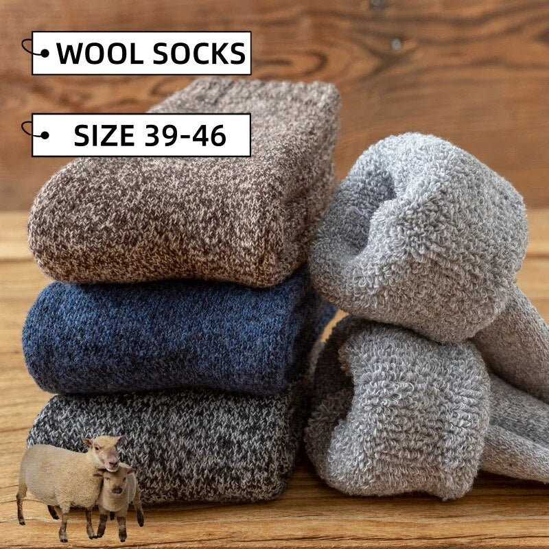 Winter Men's Merino Wool Socks Super Thick Warm High Quality Harajuku Retro Snow Casual Antifreeze Cashmere Socks Men 3 Pair