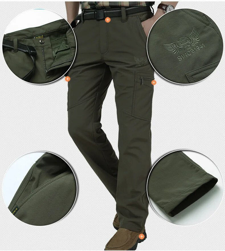 Winter Thick Fleece Warm Stretch Causal Pants Men Military SoftShell Waterproof Thermal Cargo Tactical Long Trousers