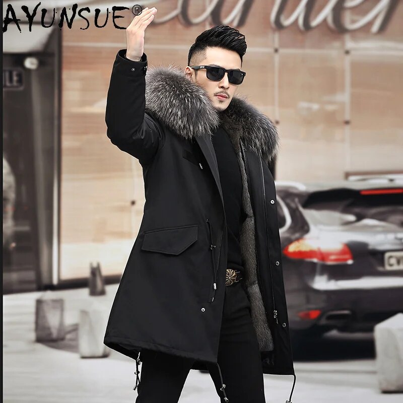 2024 Men's Clothing Winter Jacket Men Real Mink Fur Coat Male Thick Parkas Hooded Mens Jackets Ropa De Hombre LXR 631