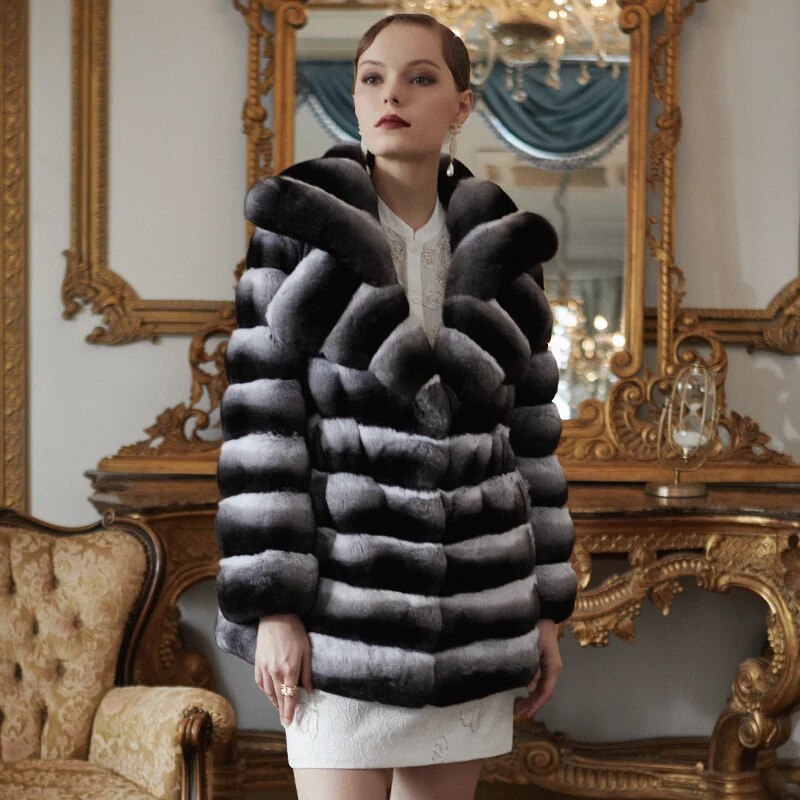 Women's Fur Coat 2223 Trend Natural Fur Long Mink Black Striped Outerwear Jackets Trench Coats New In Outdoor Clothes Clothing