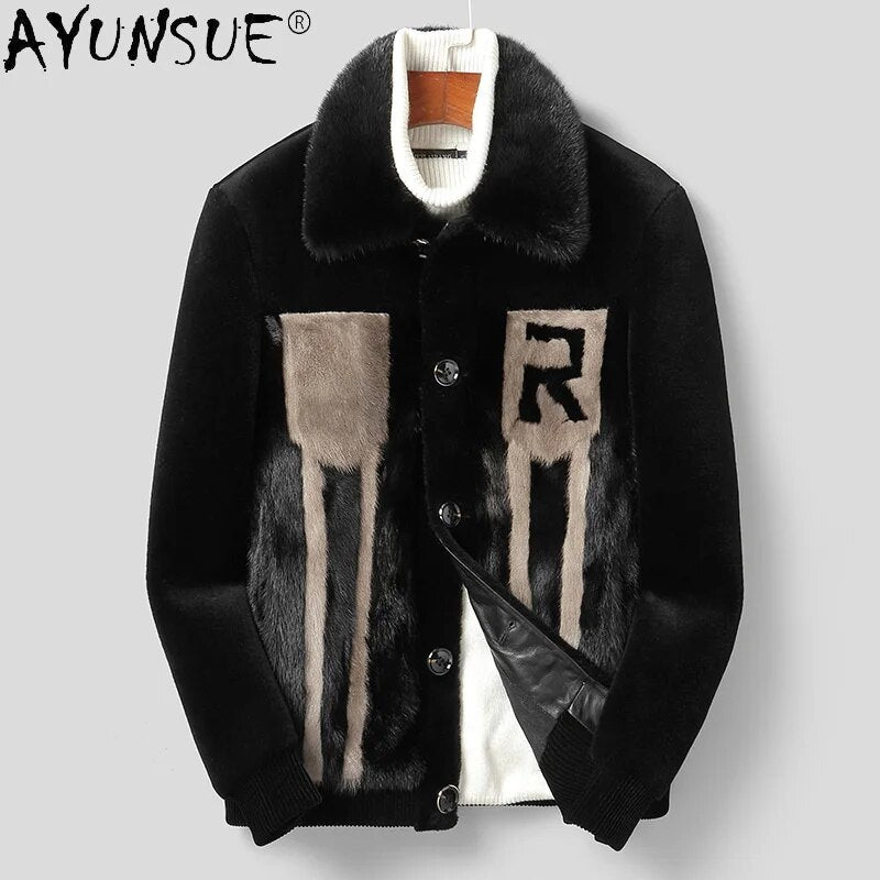 Winter Jacket Men Clothing Men's Wool Fur Coat Male Real Mink Collar Thick Warm Man Jackets Hommes Veste LXR933