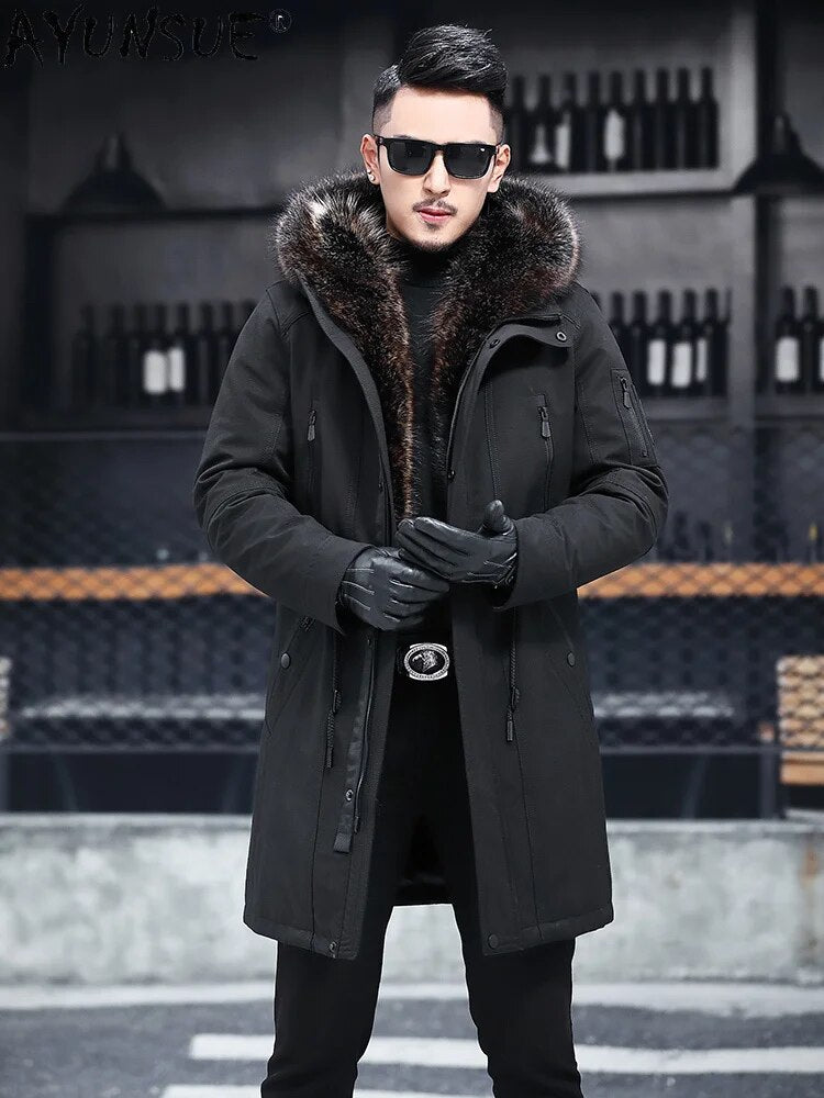 Winter Jacket Men 2024 Men's Clothing Real Whole Mink Fur Coat 5XL Thick Clothes Hooded Parkas Chaqueta Hombre LXR530