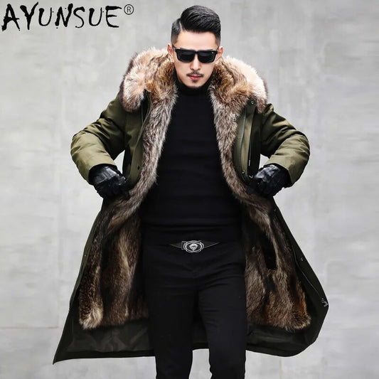 2020 Men's Clothing Winter Jacket Men Long Parka Real Raccoon Fur Coat 100% Rabbit Sleeves 5XL Coats Chaqueta LXR807