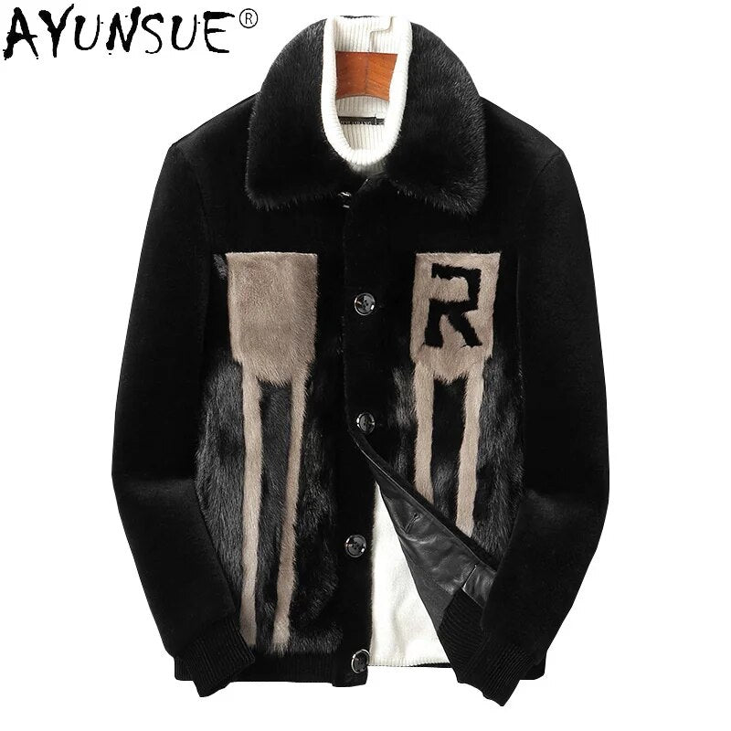 Winter Jacket Men Clothing Men's Wool Fur Coat Male Real Mink Collar Thick Warm Man Jackets Hommes Veste LXR933