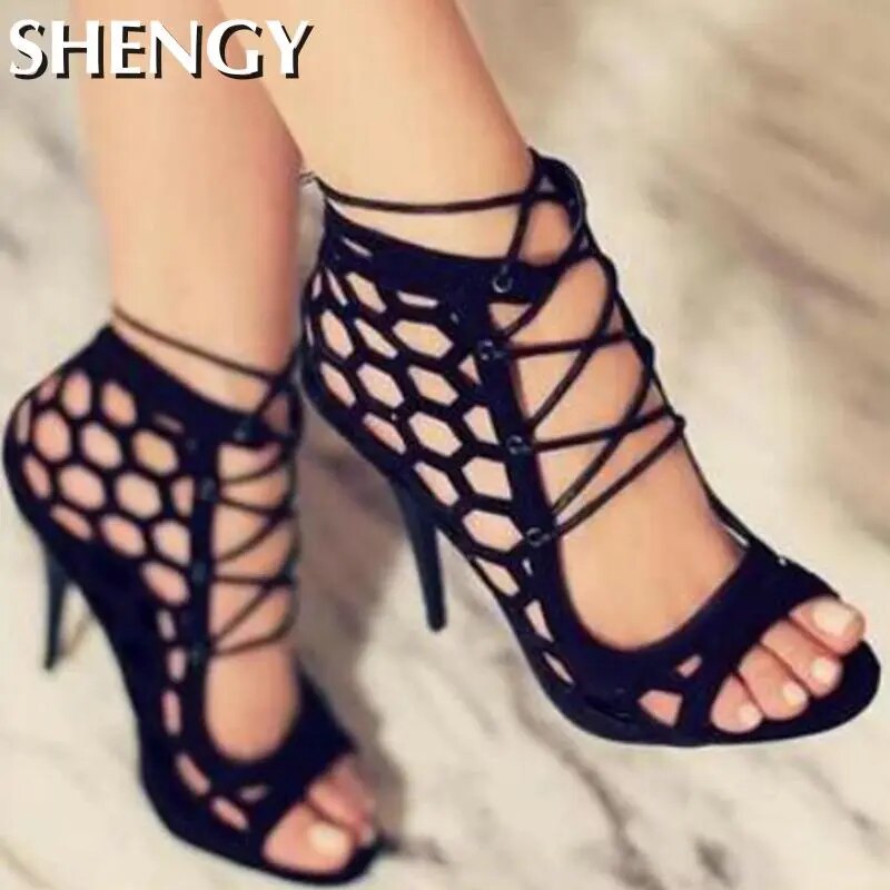 Women's Sandals Fine High-heeled Fashion 2022 Casual Fighter High Heels Women's Shoes Summer Cross Strap Sandals