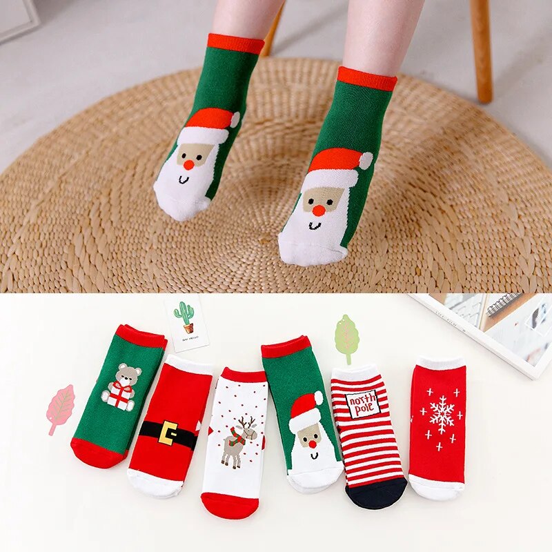 2022 Hot Children's Christmas Terry Socks Plush Thick Warm Omfortable Cartoon Santa Snowflake Baby Boys and Girls Med Tube Sock