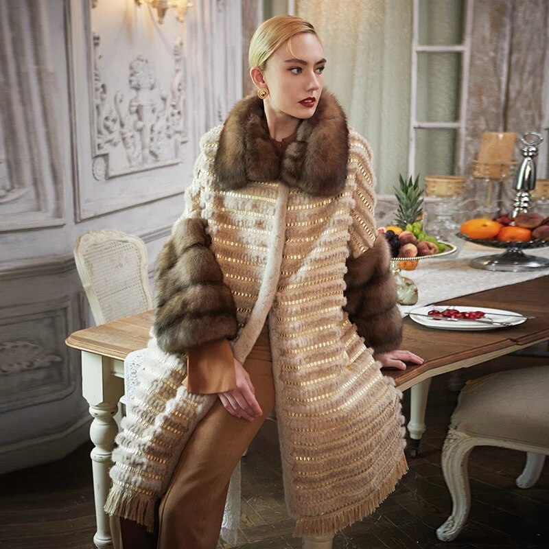 Women's Fur Coat 2223 Trend Natural Fur Long Mink Coffee Batwing Outerwear Jackets Trench Coats New In Outdoor Clothes Clothing