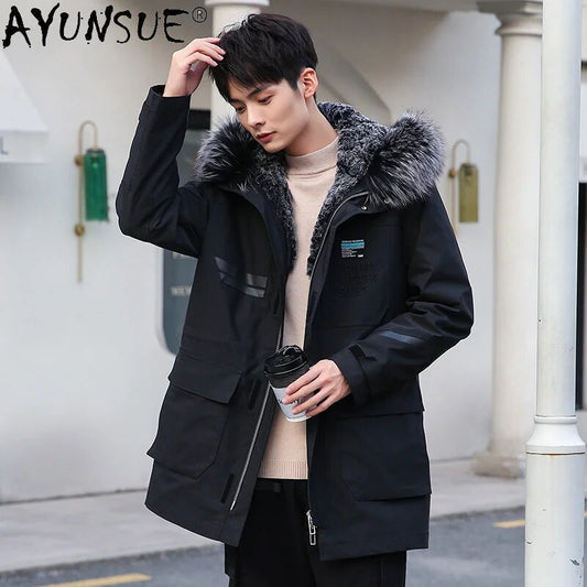 2024 Men's Jacket Winter Coat Male Hooded Men Clothing Real Rex Rabbit Fur Clothes 5XL Plus Parkas Ropa Hombre LXR489