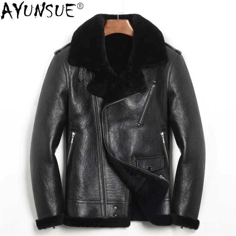 Winter Jacket Men 2024 Autumn Coat Male Motorcycle Men's Clothing Real Sheepskin Leather Clothes Chaqueta Hombre LXR527