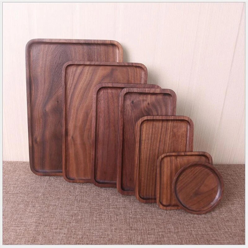 1PCS Wooden Platter Tray Black Walnut Rectangular Western Fruit Pizza Wood Tray Wood Tray Non-painted Solid Wood Tray