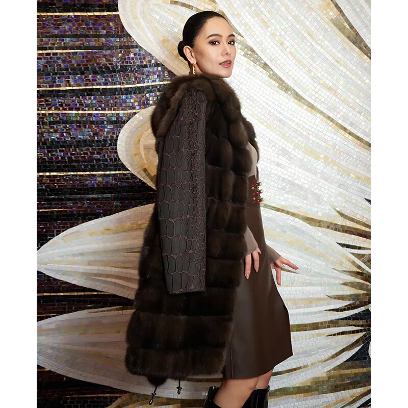 Women's Fur Coat 2223 Trend Natural Fur Long Mink Detachable Outerwear Jackets Trench Coats New In Outdoor Clothes Clothing Free