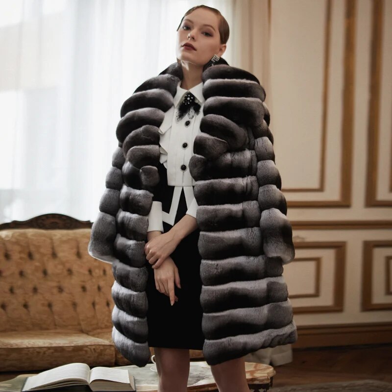 Women's Fur Coat 2223 Trend Natural Fur Long Mink Black Striped Outerwear Jackets Trench Coats New In Outdoor Clothes Clothing