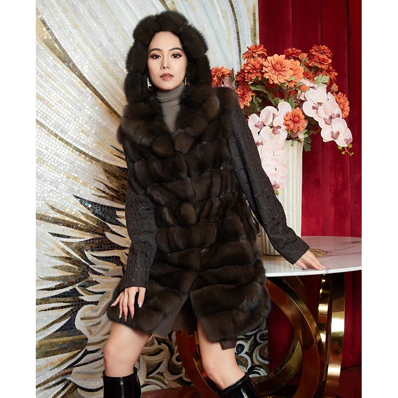 Women's Fur Coat 2223 Trend Natural Fur Long Mink Detachable Outerwear Jackets Trench Coats New In Outdoor Clothes Clothing Free