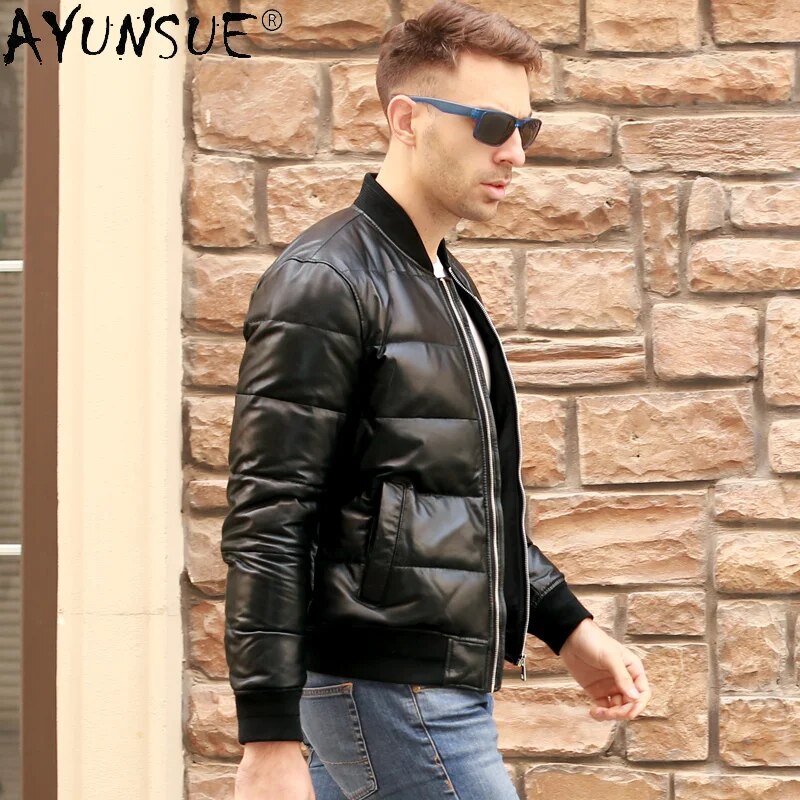 2024 Men Clothing Autumn Coat Winter 5XL Men's Genuine Sheepskin Leather coats Down Jacket Baseball Clothes Ropa LXR374