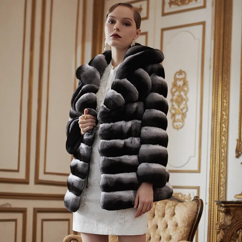 Women's Fur Coat 2223 Trend Natural Fur Long Mink Black Striped Outerwear Jackets Trench Coats New In Outdoor Clothes Clothing