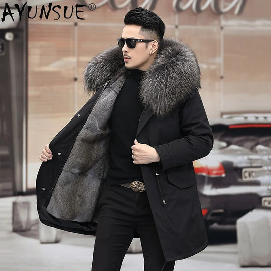 2024 Men's Clothing Winter Jacket Men Real Mink Fur Coat Male Thick Parkas Hooded Mens Jackets Ropa De Hombre LXR 631