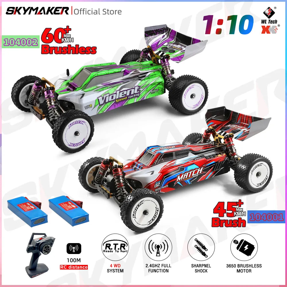 WLtoys 104001 104002 Rc Car 1:10 4WD Drive Off-Road 2.4G High Speed Radio Control Car 45km/h 60km/h Climbing 1/10 RC Cars Toys